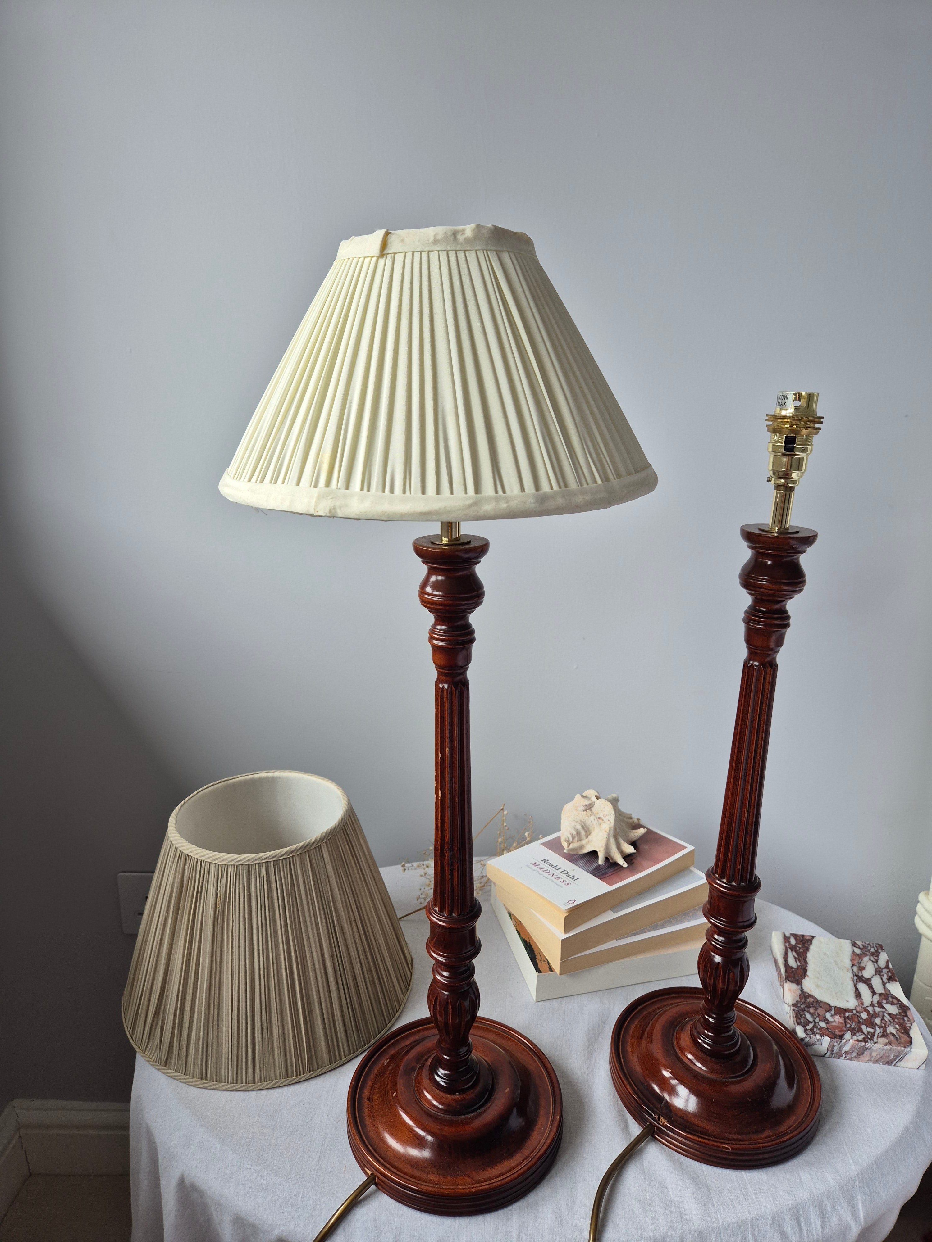 Striking Pair of Classic Turned Timber Column Table Lamps
